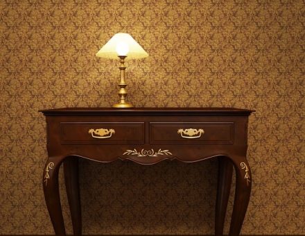 dresser with small lamp