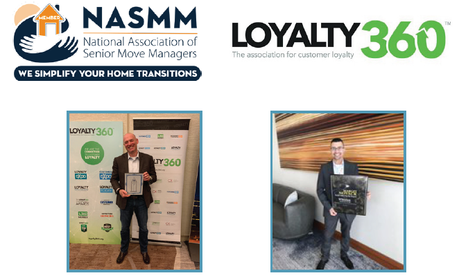 President A.J. Schneider accepts the Loyalty360 Awards (left).Director Todd Emrick accepts the NASMM award (right).